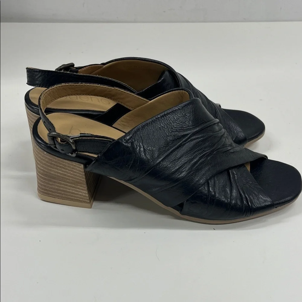 New Bueno Eden Black Leather Block Heel Slingback Sandals Women’s US 6.5-7